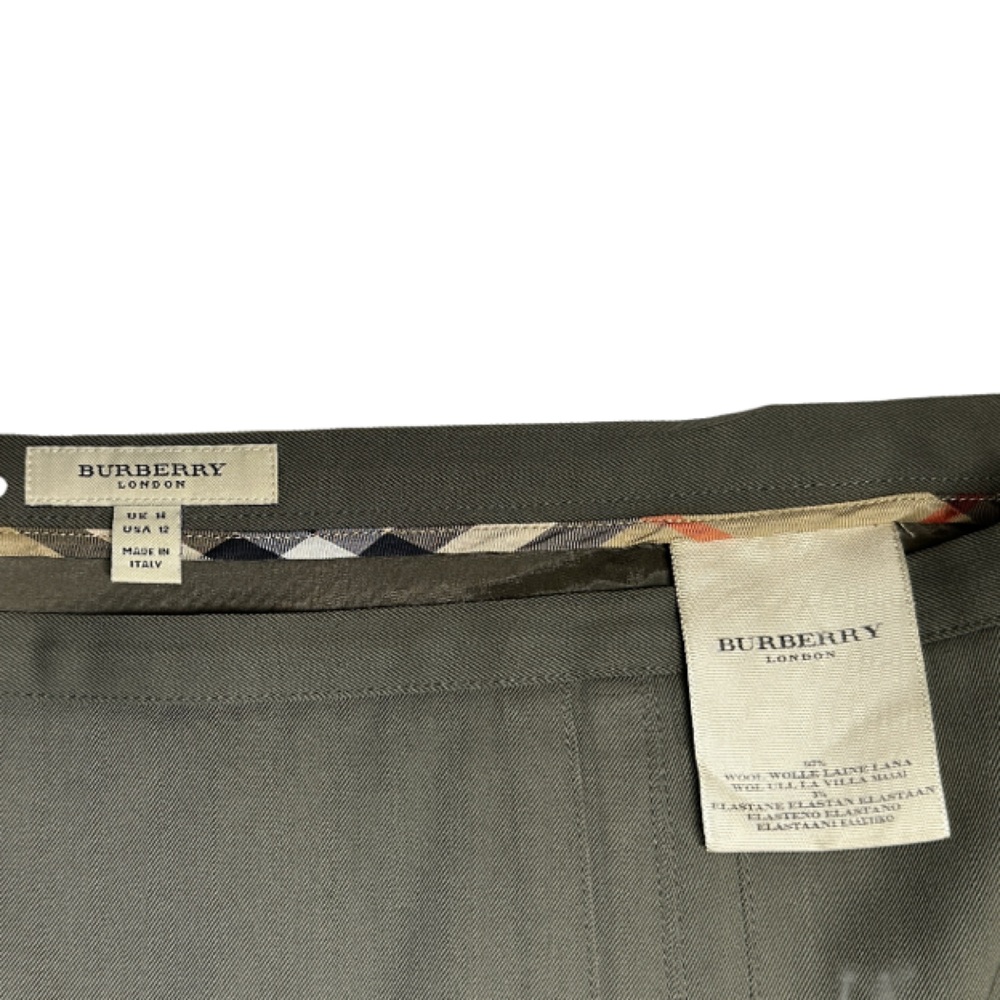 BURBERRY LONDON | Italian Olive Green Wool Pleated Knee Length Skirt US Size 12 - Picture 7 of 10